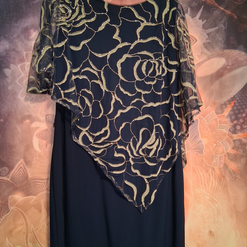 SLNY Black and Gold Asymmetrical Dress